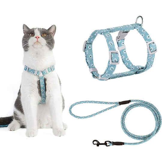 Harness Leave Cat Adjustable Harness And Leave 145cm Rope for Cat Security Walk (S Light Blue)