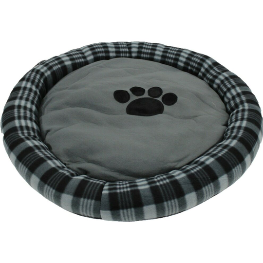 (Black) Large Round Plush Dog Bed 62cm In Tartan Design Blue Brown Black For Pets