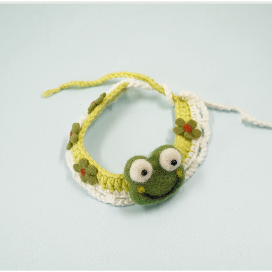 MUFF Cat Knitted Cllar, Knitted Scarf, Wool Knitted Cat Collar, Cat Collar, Frog, Lace Up