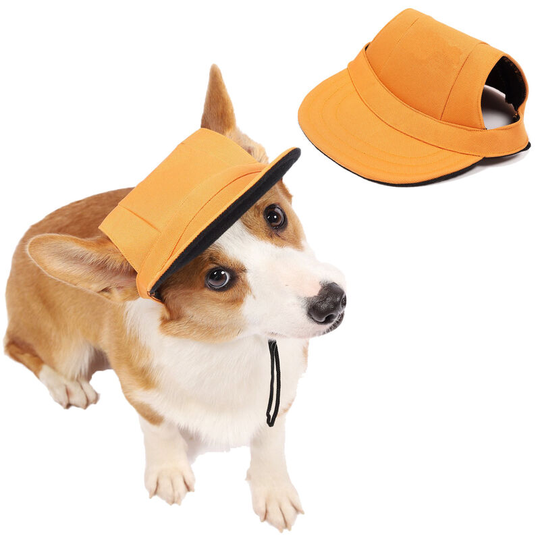 Dog hat, kitten hat, pet baseball cap/sports hat for dogs/visor cap with ear holes and chin strap for dogs and cats orange (L)