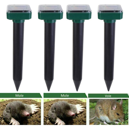 Litzee - Solar Ultrasonic Repeller, Set Of 4 Outdoor Solar Mouse Repeller, Solar Cat Repeller, Solar Mouse Repeller, Solar Ultrasonic Mole Repeller