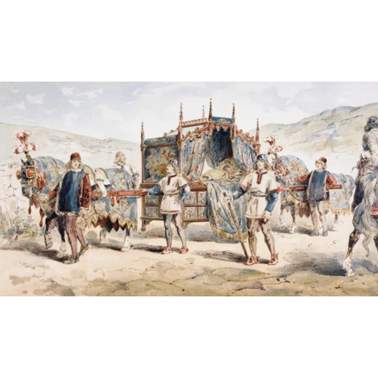 '15th Century Noble Woman's Horse Drawn Litter' - Print