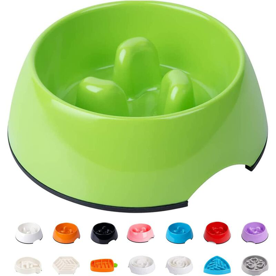 Green-Anti Glutton Bowl for Dog Cat, Non-Slip Feeding Bowl that Promotes Slower Food Intake, Interactive Anti-Bloat Melamine Bowl