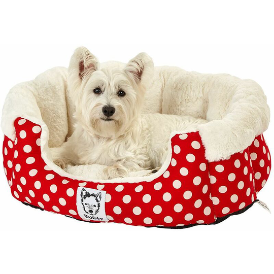 Deep Dream Polka Dot Soft Fur Fleece Dog Bed Washable Pet Basket Cushion - Red - Large - Bunty