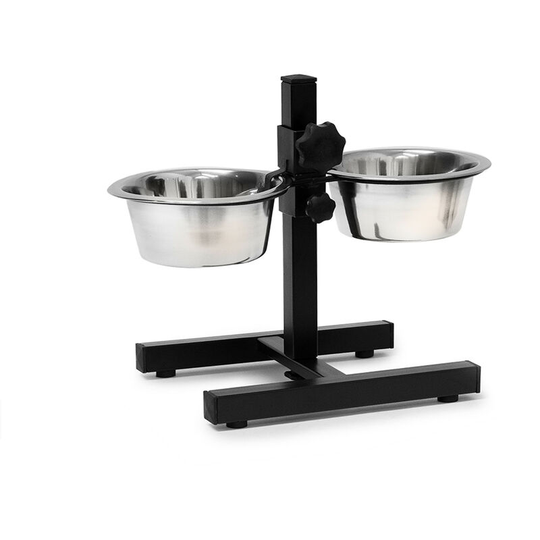 Relaxdays - Stainless Steel Feeding Bowl, Set of 2, Height-Adjustable Stand, for Dogs, Non-Slip, 27 x 36 x 21.5 cm, Silver