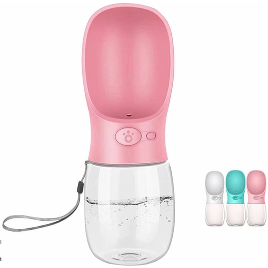 Pet Water Dispenser Antibacterial Food Grade Leak Proof Dog Cat Outdoor Travel Drink Bottle Bowl-350ml Dog Gift (Pink) Soekavia
