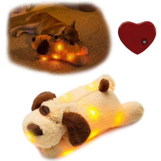 Heguyey - Puppy Toys, Puppy Accessories with Soft Light, Snuggle Sleep Toy with Heartbeat, Dog Anxiety Calming