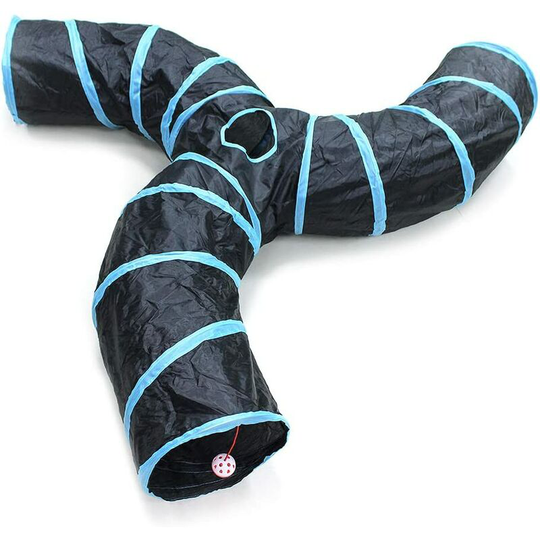 Road Tunnel for Cat, 3 Way Tunnel Tubes Collapsible Interactive Maze Toy for Small Animals, Small Rabbit, Kitten, Puppy, Ferret, Guinea Pigs (3 Way)