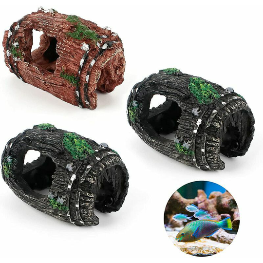 Morejieka - rlife Resin Aquarium Ornament 3Pcs Aquarium Cave Decor Broken Barrel Ornament Landscape Vintage Fish Tank Ornament Aquarium Decoration