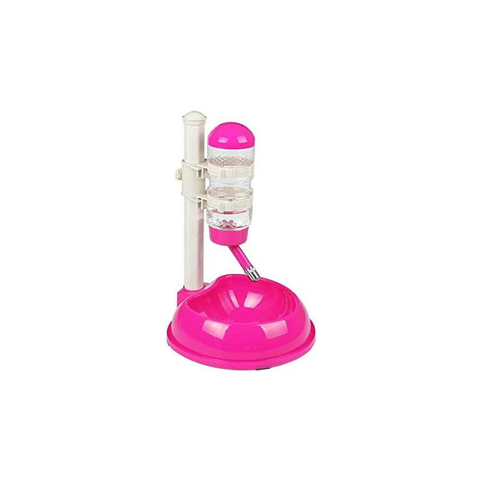 Pet Dog Cat Automatic Water Food Feeder Bowl Bottle Standing Dispenser pink