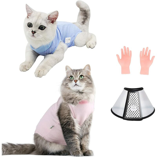 Soekavia - 2Pcs Cat Recovery Suit Postoperative Anti-lick Breathable Suit Cat Sterilization Suit for Abdominal Trauma Skin Disease with Anti-lick