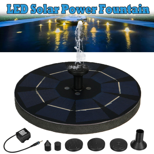 Led Lights Solar Powered Fountain Water Pump Night Floating Garden Birdbath