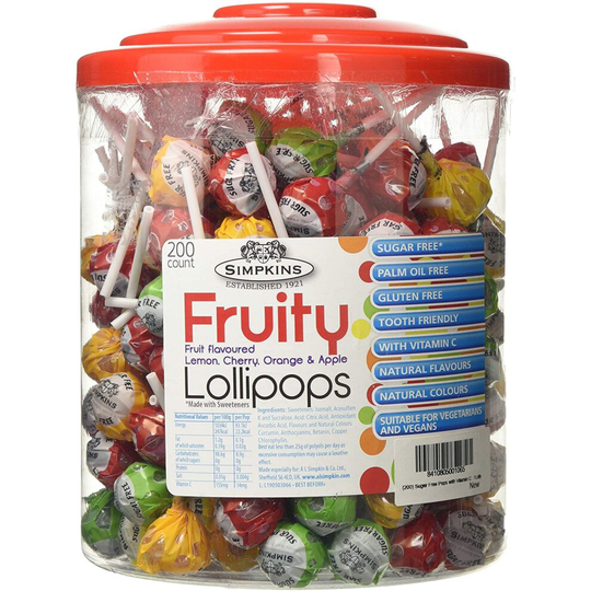 Simpkins No Added Sugar Round Fruity Lollipops with Vitamin C (Apple,Cherry,Lemon,Orange)