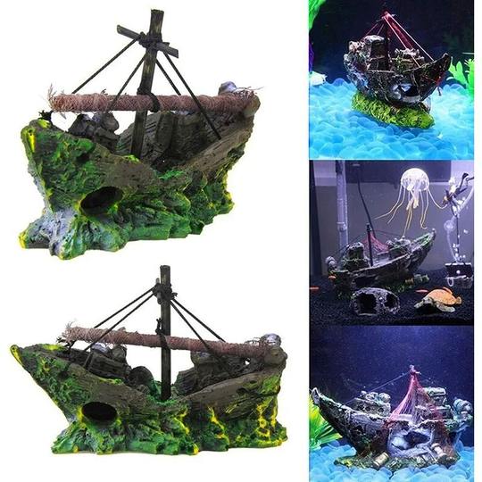 Gdrhvfd - Aquarium Fishing Boat Ornament Resin Fishing Boat Aquarium Ornament Fish Tank Ornament Aquarium Accessories Aquarium Fishing Shipwreck