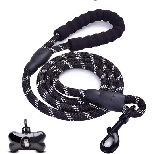 Modou - Dog Leash, Dog Leash with Soft Padded Handle, Highly Reflective Threads 1.5m Nylon Dog Leash Rope, for Small Medium Large Dogs (Black)