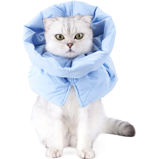 Cat Cone Collar Stop Licking Adjustable Scarf Warm Recovery Collar - Light blue,Medium