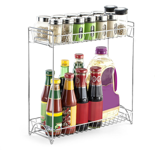 2-Tier Spice Rack Standing Rack Kitchen Bathroom Countertop Storage Organizer Bottle Shelf Holder Chrome