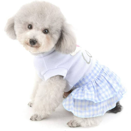 Soekavia - Love Sweet Heart Small Dog Plaid Dress for Valentine's Day Knitted Cotton Vest Shirt Top Pet Summer Skirt Clothes,M,Blue