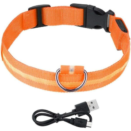 Usb Charging Dog Collar led Rechargeable Dog Collar Luminous Nylon Dog Collar Night Light Collar Orange led Safety Collar usb m