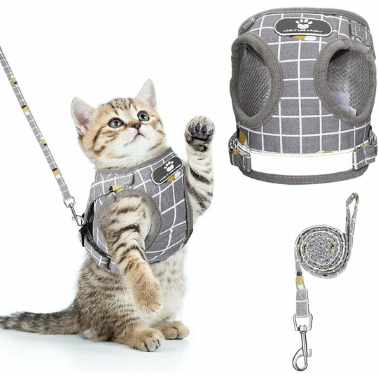 Monly - Anti-Escape Cat Harness Adjustable Puppy Harness Kitten Harness with Leash Dog Harness with Striped Vest Breathable Mesh Harness for Cats