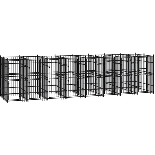 Outdoor Dog Kennel Steel 14.75 m² Vidaxl Black