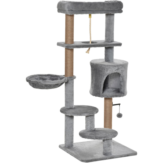 Cat Tree Climbing Kitten Activity Center 48 x 48 x 120cm Light Grey - Light Grey - Pawhut