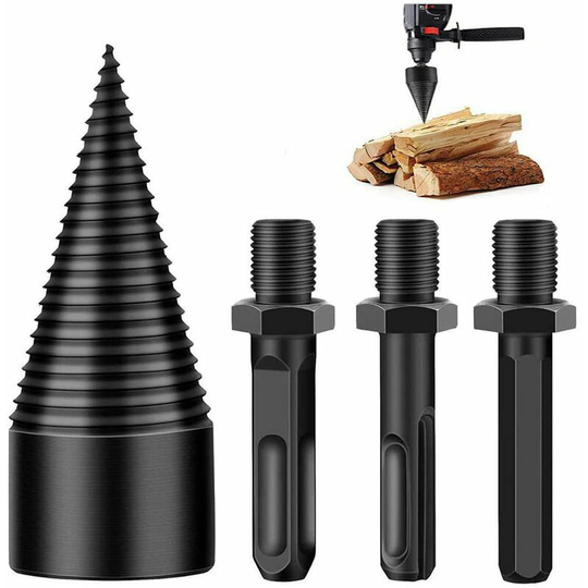 Wood Splitting Bit 42mm Taper Bit Wood Splitting Bit Durable Splitting Screw Cone Grinding Tool with 3 Square/Round/Hexagon Drill Handles