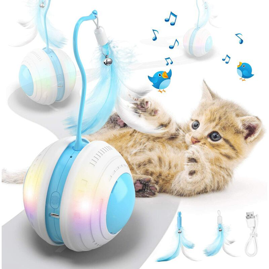 Interactive Cat Play House Ball House Electric Cat Feather Toy 360 ° Rotating Automatic Mobile Cat Toy with Color LED Kitten