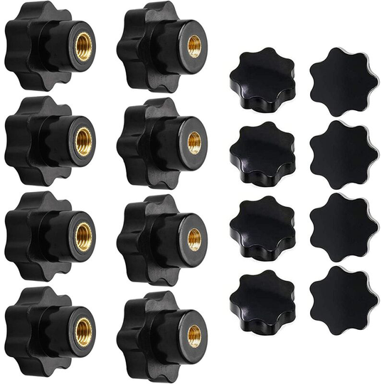 Modou - 16pcs M6 M8 Female Threaded Star Shaped Black Plastic Clamp Knobs For Machine Tool Female Threaded Nuts Knurled Screws