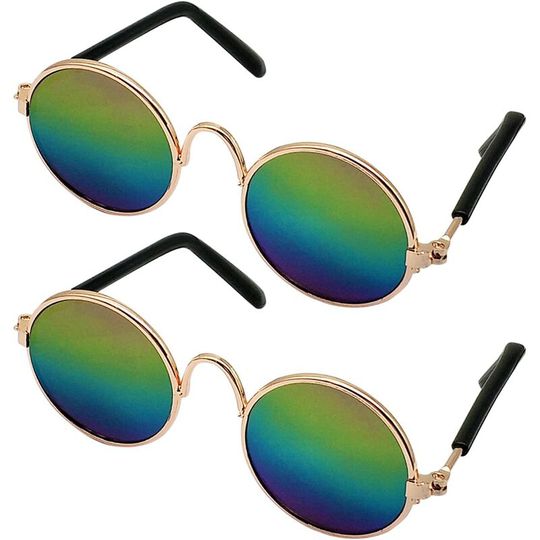 Pet Dog Cat Sunglasses, Metal Classic Round Princess Sunglasses Prince Katie Katie Photo Prop Toys (2pcs) (8CM, Multicolor)