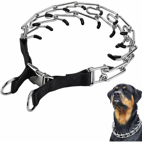 Monly - Dog Training Prong Collar, Stainless Steel Adjustable Links with Comfortable Rubber Tips, High Strength Quick Release Metal Buckle, for Small
