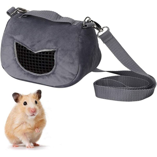 Small Pet Carrier Bag, Gray Flannel Portable Breathable Hamster Pet Carrier Outgoing Bag for Small Pet Animals(S)
