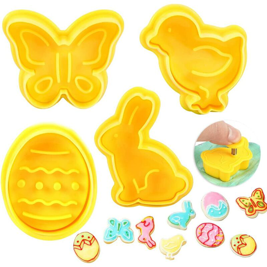 Litzee - Easter Cookie Cutters, Set of 4, Easter Cake Cookie Cutters, Tool Set, Butterfly Rabbit Easter Eggs and Chick Shape, Biscuit Mould, Easter