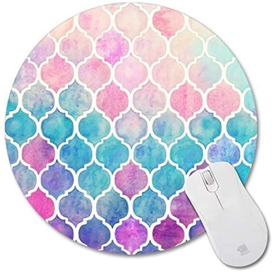ZFITEI Generic cool rainbow pastel watercolor moroccan pattern prints Mouse Pad Small Size Round Gaming
