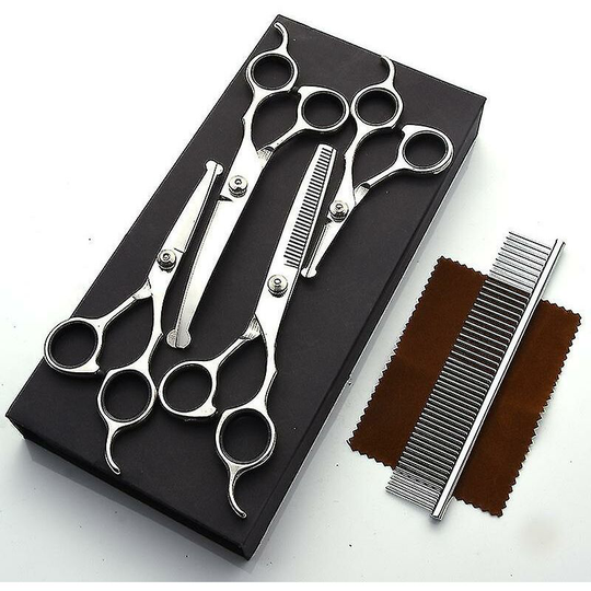In 1 Professional Stainless Steel Safety Round Tip Dog Grooming Scissors Kit, For Dog Cat Grooming