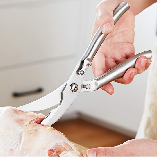 FVO - Poultry Scissors, Professional Kitchen Scissors, Stainless Steel Poultry Scissors, Spring Mechanism, Durable, For Chicken, Bones, Poultry,