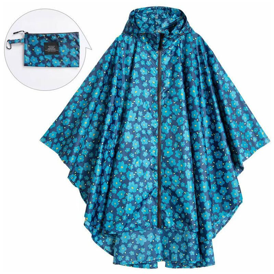 Litzee - Rain Poncho Jacket Coat For Adults Hooded Waterproof With Zipper Outdoor (dark blue)(Size:XL)