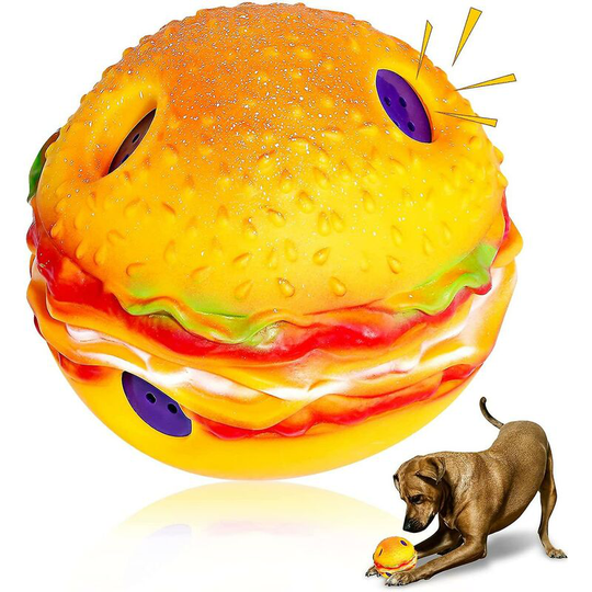 Interactive Dog Toys Fun Rocking Dog Ball Durable Pet Toys For Large Small To Medium Puppy Chase Train Game (14cm Diameter Hamburger) - Thsinde