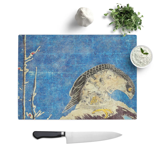 Glass Hawk Perched On A Branch by Isoda Koryusai Chopping Board