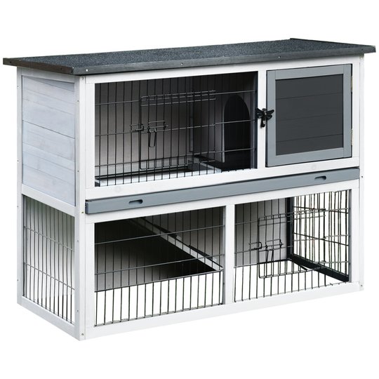 PawHut 2-Tier Rabbit Hutch Bunny Cage w/Ramp Outdoor Run Small Animal