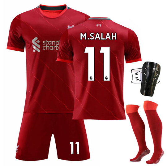Liverpool Home Soccer Jersey Set No. 11 with socks+protective gear, children's size 22