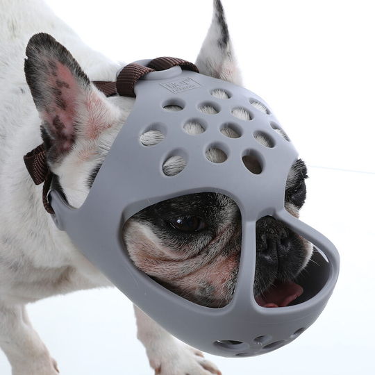 Dog Muzzle for Short Snout Dogs Breathable Holes Prevent Biting Chewing, Grey&Medium - Grey&Medium