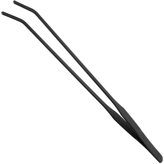 15 inch Black Curved Aquarium Tweezers Stainless Steel Curved Tweezer with Carbonation Protection Coating Against Rust Long Reptiles Feeding Tongs