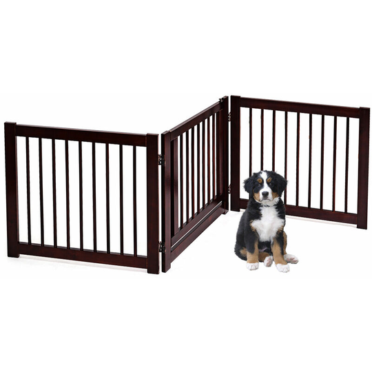 Freestanding Wooden Dog Gate Indoor 3 Panels Step Over Fence Pet Safety Barrier