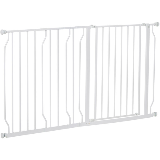 Dog Gate Extra Wide Stair Gate w/ Door Pressure Fit - White - White - Pawhut
