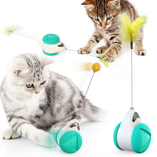 Interactive Cat Toy, Interactive Cat Tumbler Ball With Ball And Feathers, Easy To Clean Cat Kibble Dispenser Toy, Tumbler Toy For Cat Pla - Thsinde