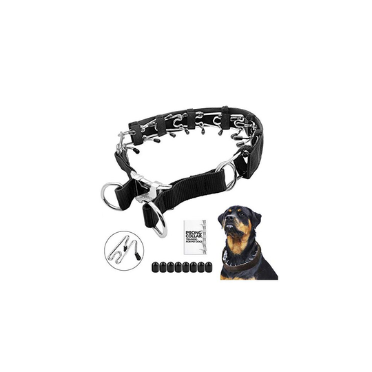 Prong Dog Training Collar with Protector, Steel Chrome Plated Dog Prong Collar, Pinch Collar for Dogs (L-21.6 inch, 16''-20'' Neck, Black)