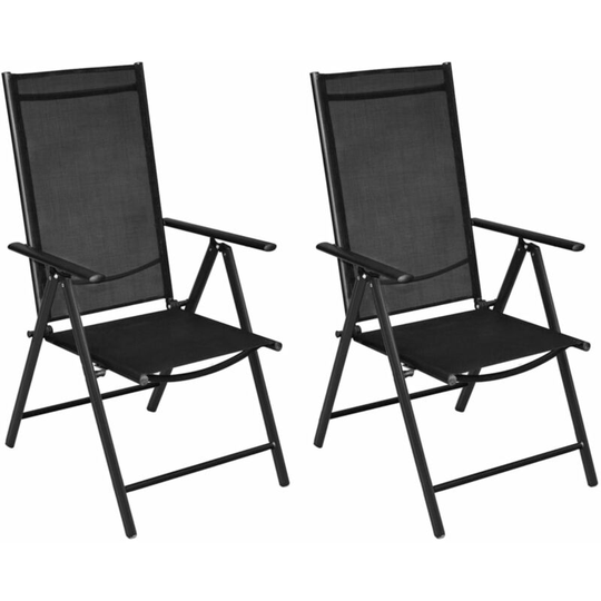 Folding Garden Chairs 2 pcs Aluminium and Textilene Black - Black