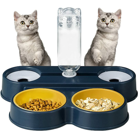 Perle Rare - Double Cat Bowls, Cat Food Bowl Set 4 in 1, Cat Bowls for Dry Separation, Feeders and Drinkers for Cats and Small Dogs