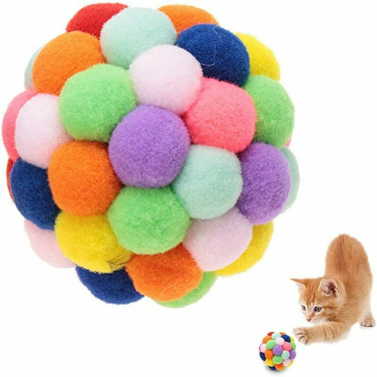 Plush Toy Handmade Chew Ball Cat Ball Colorful Cat Bouncing BallCat Colorful Balls Ball for Cat Toy Kitten Ballfor Cat Kitten Cats Dog
